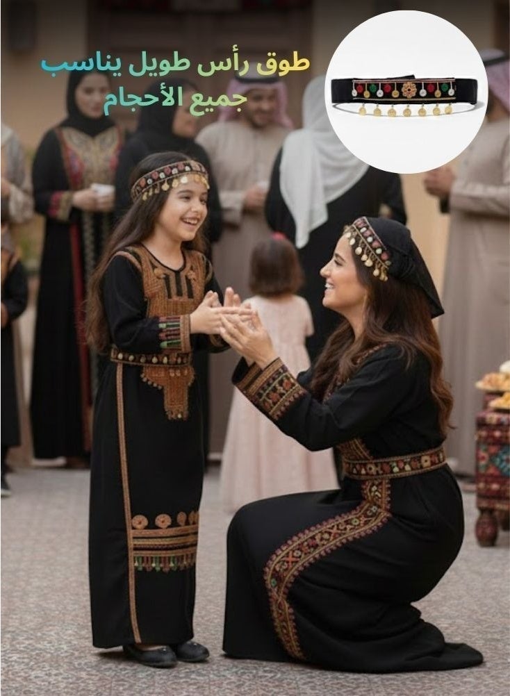 بريميم فستان جلابية ماكسي مطرز من عسيري كيدز - فستان طويل مستوحى من التراث السعودي التقليدي مع تطريز يدوي للاحتفال بيوم تأسيس المملكة العربية السعودية - Image 4